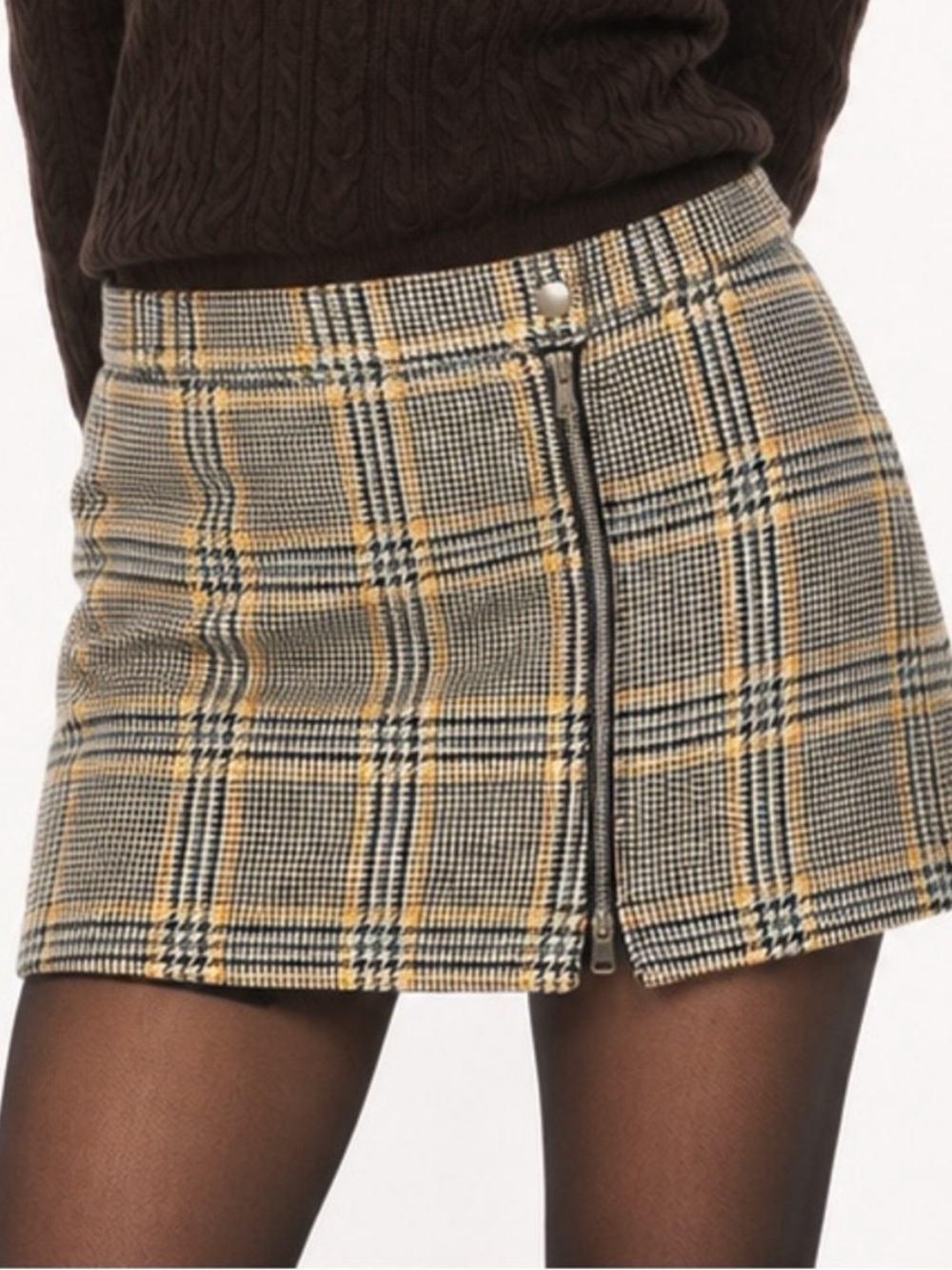 Abercrombie & Fitch Plaid Wool Blend Mini Skirt Front Zip Preppy Y2K XL